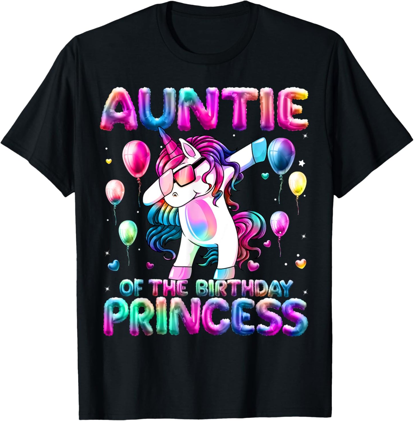 Auntie of the Birthday Princess Girl Flossing Unicorn Aunt T-Shirt - T-Shirt | Black