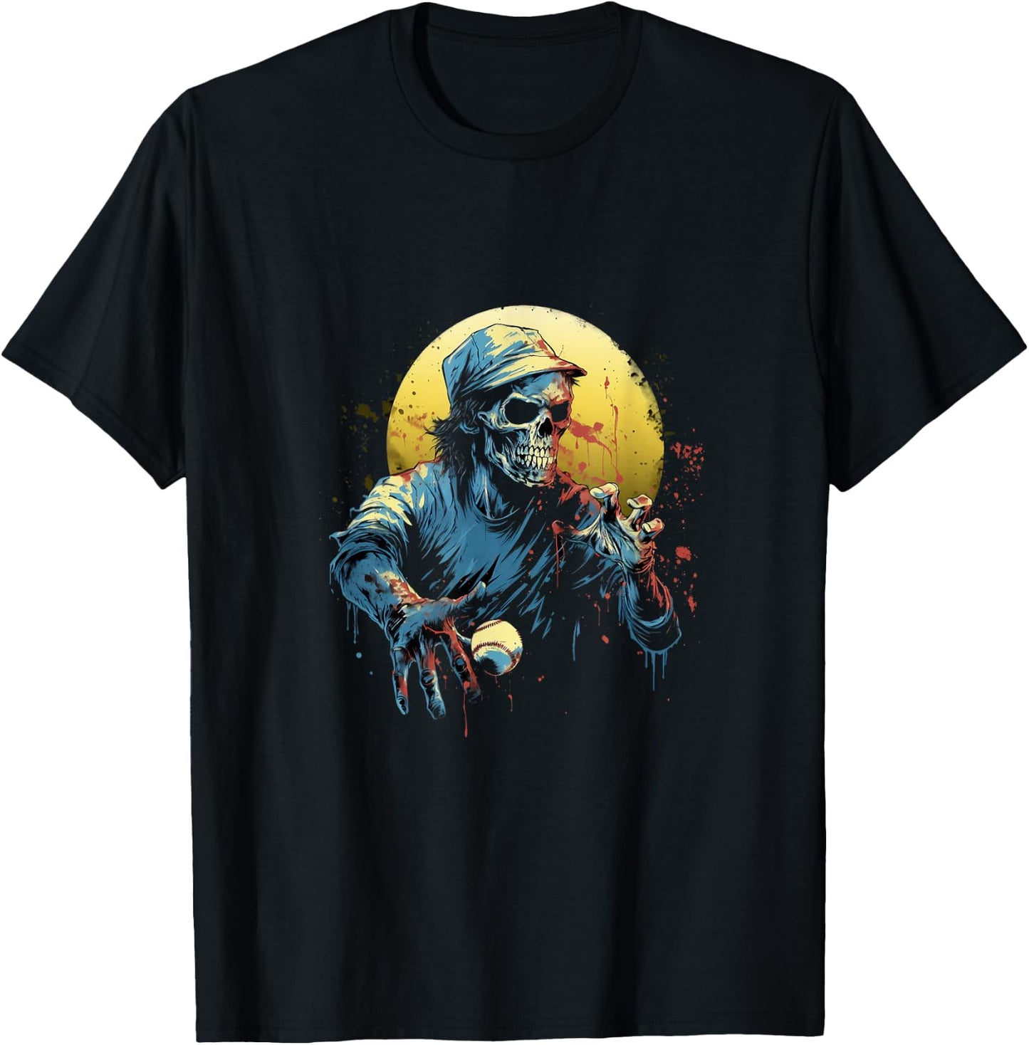 Zombie Playing Baseball Halloween Baseball Player T-Shirt - T-Shirt | Black