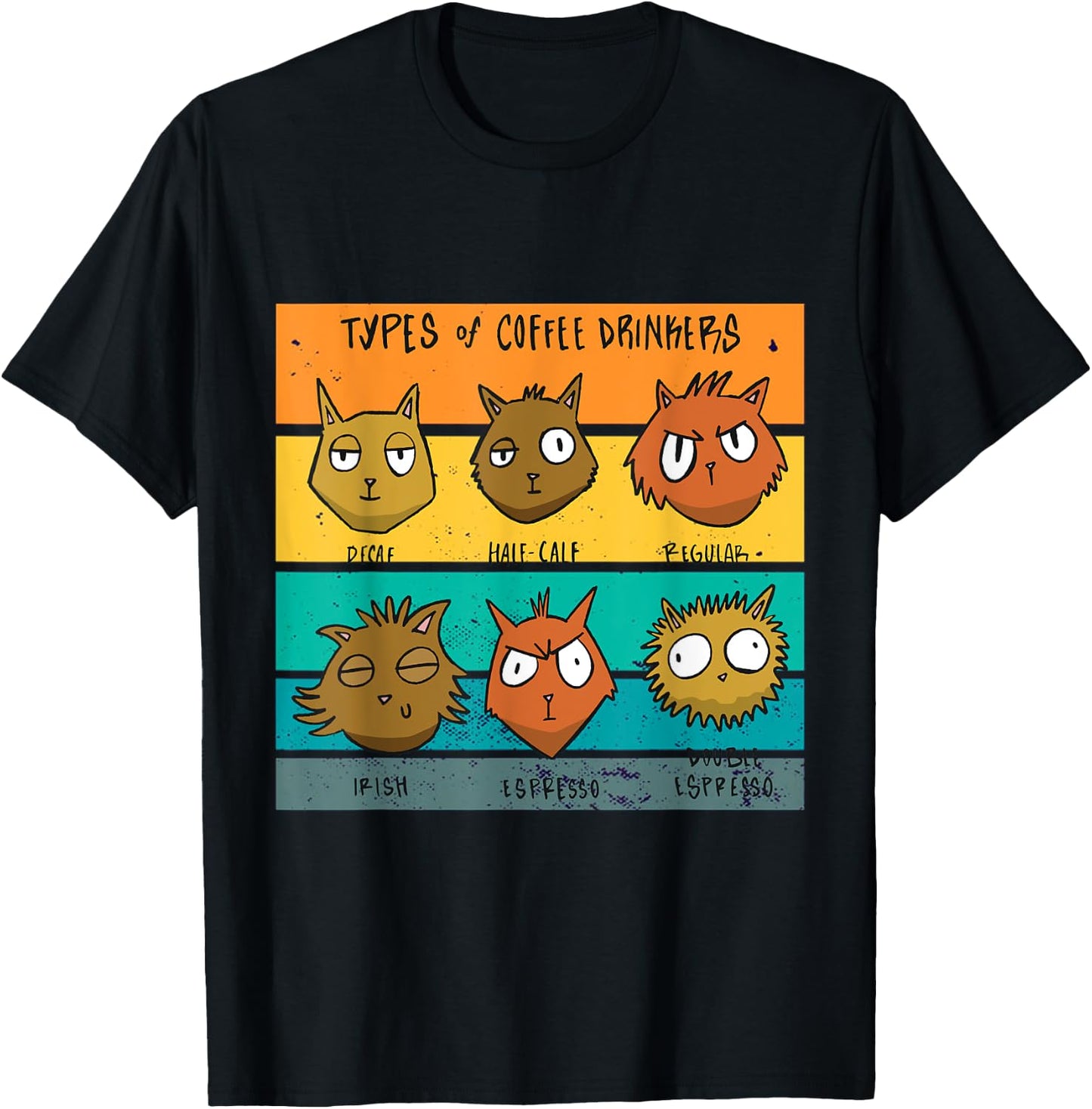 Types Of Coffee Drinkers Cat Lover Funny Coffee Cats Meow T-Shirt - T-Shirt | Black