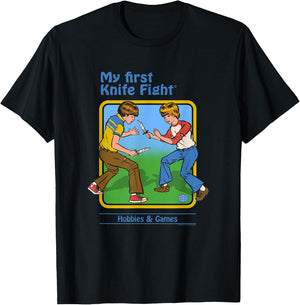 Steven Rhodes My First Knife Fight Retro Dark Humor T-Shirt - T-Shirt | Black