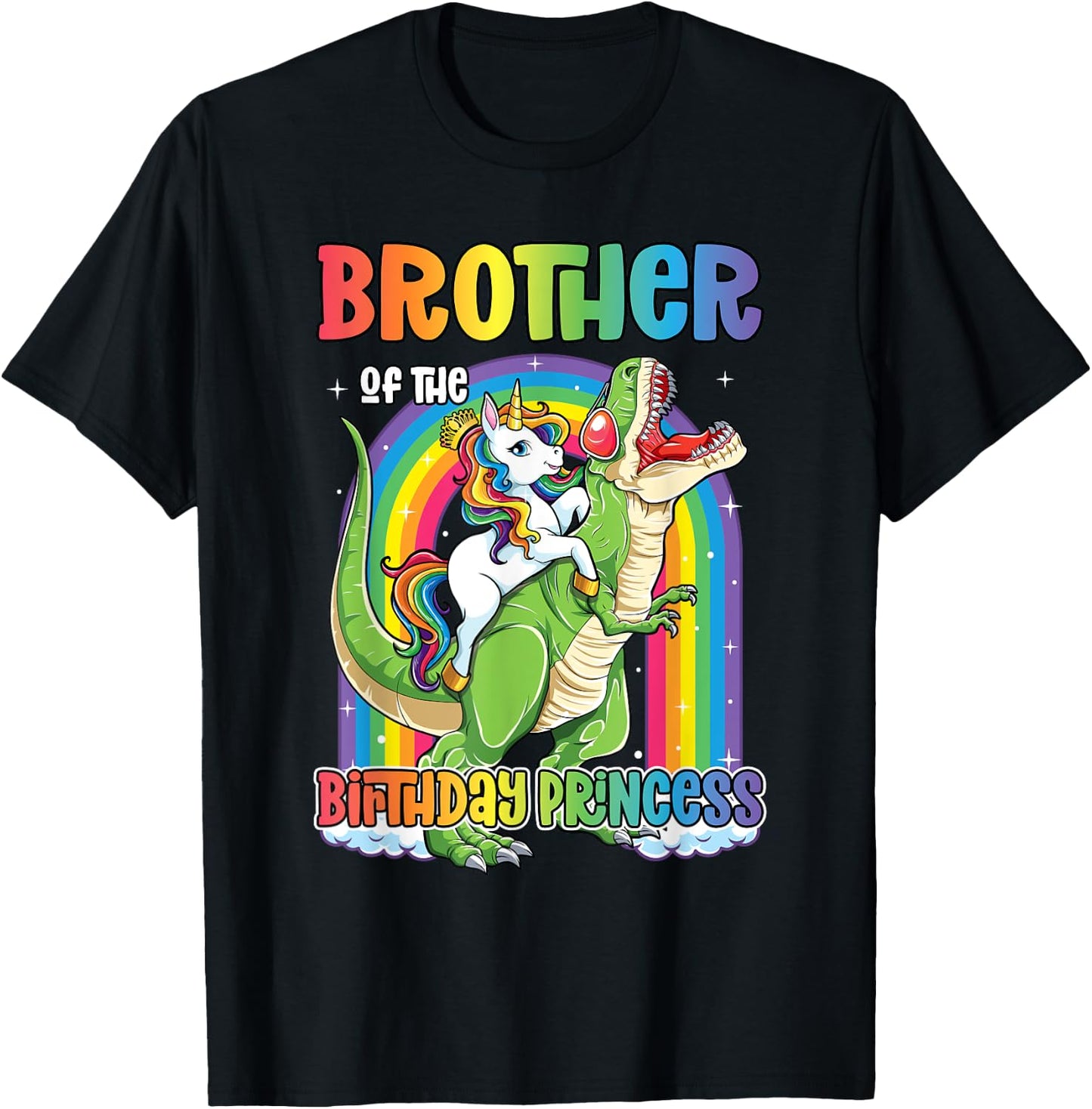 Brother of the Birthday Princess T Rex Birthday Unicorn Girl T-Shirt - T-Shirt | Black
