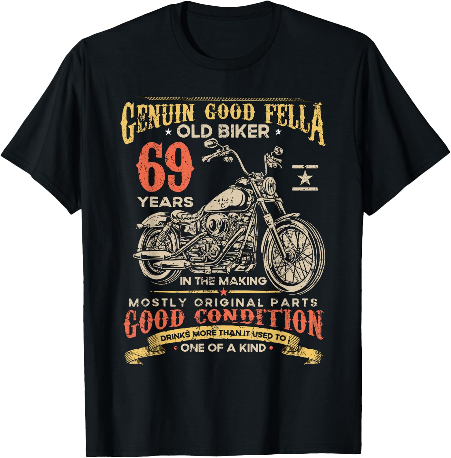 Old Biker 69 Years In The Making 69th Birthday Biker T-Shirt - T-Shirt | Black