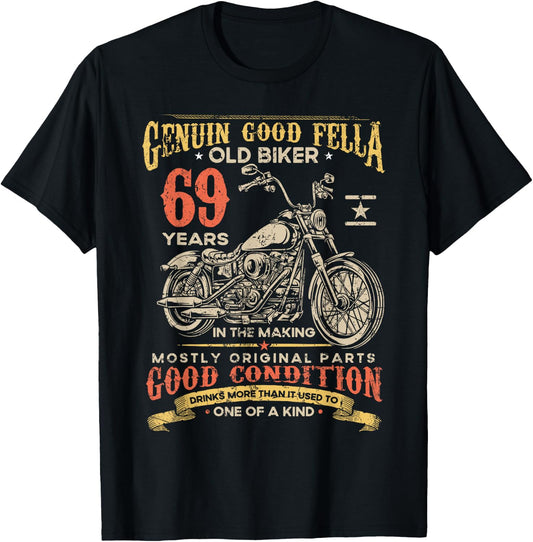 Old Biker 69 Years In The Making 69th Birthday Biker T-Shirt - T-Shirt | Black