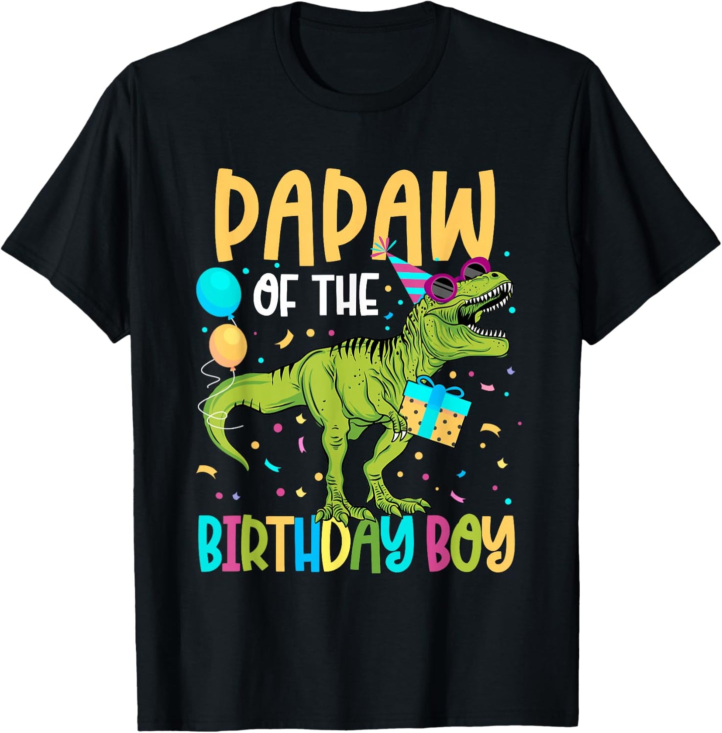 Papaw Of The Birthday Boy Family Matching Dinosaur Squad T-Shirt - T-Shirt | Black