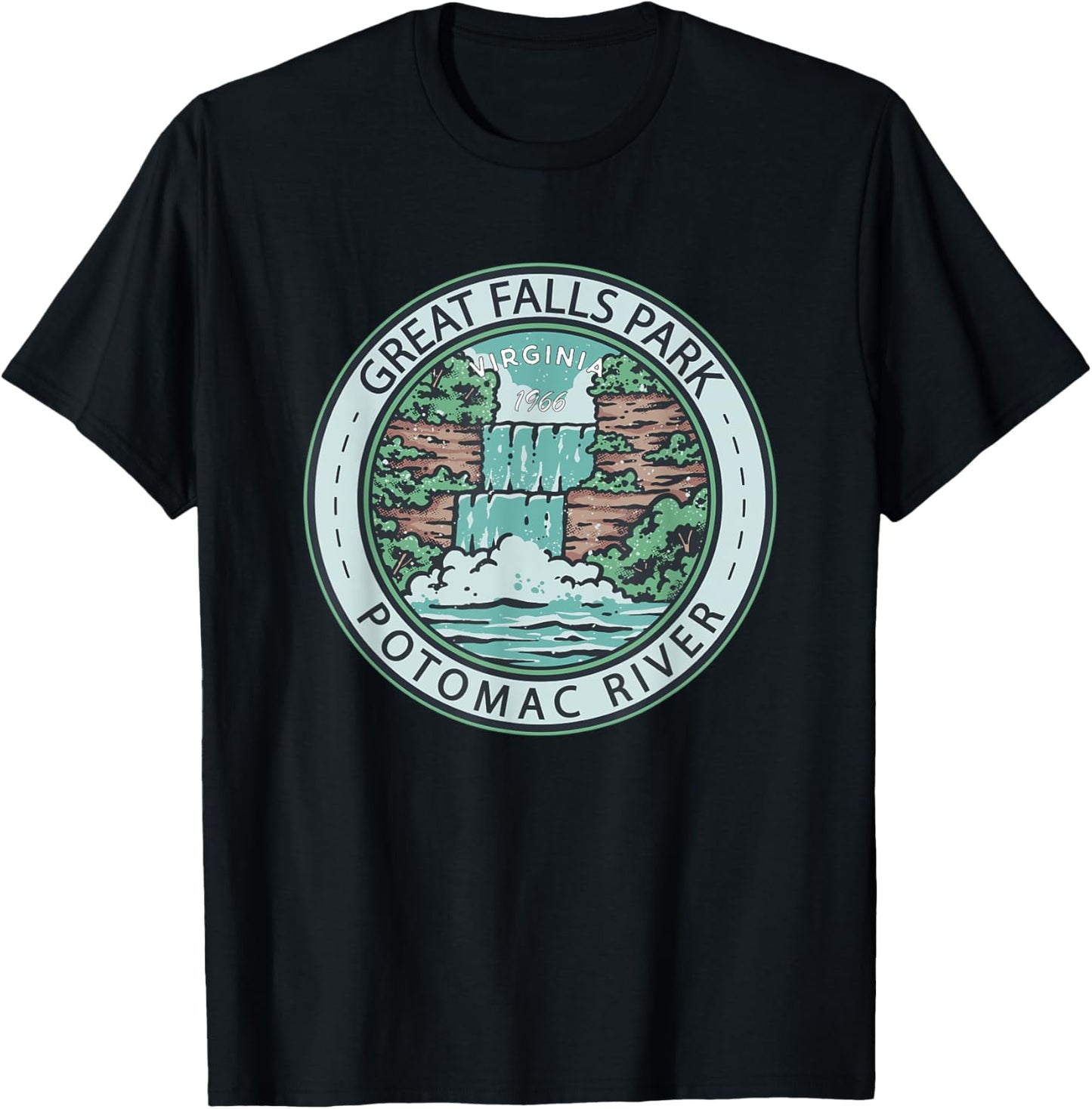 Great Falls Park Virginia Badge Vintage T-Shirt - T-Shirt | Black