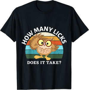 Funny Owl How Many Licks Does It Take Retro Vintage T-Shirt - T-Shirt | Black