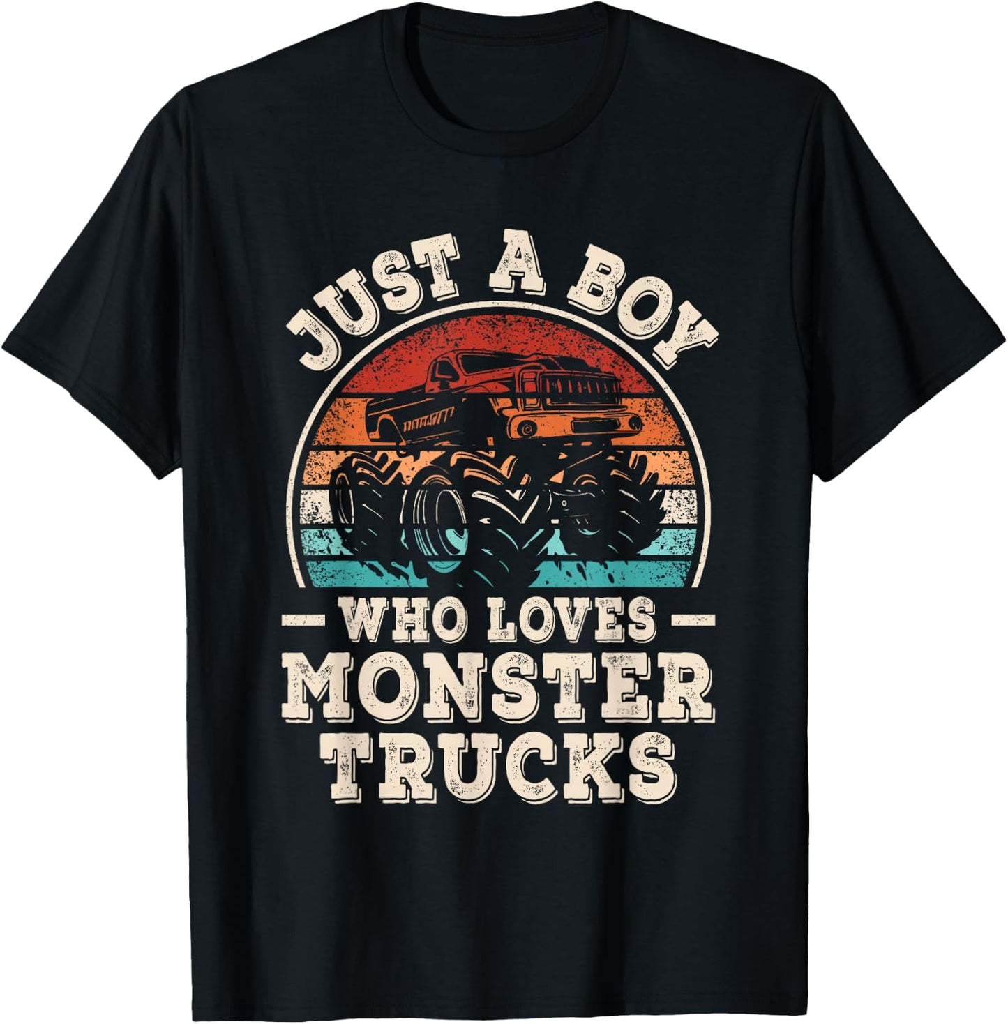Just A Boy Who Loves Monster Trucks Funny Monster Truck Kids T-Shirt - T-Shirt | Black