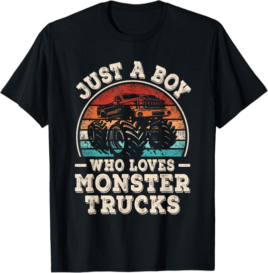 Just A Boy Who Loves Monster Trucks Funny Monster Truck Kids T-Shirt - T-Shirt | Black