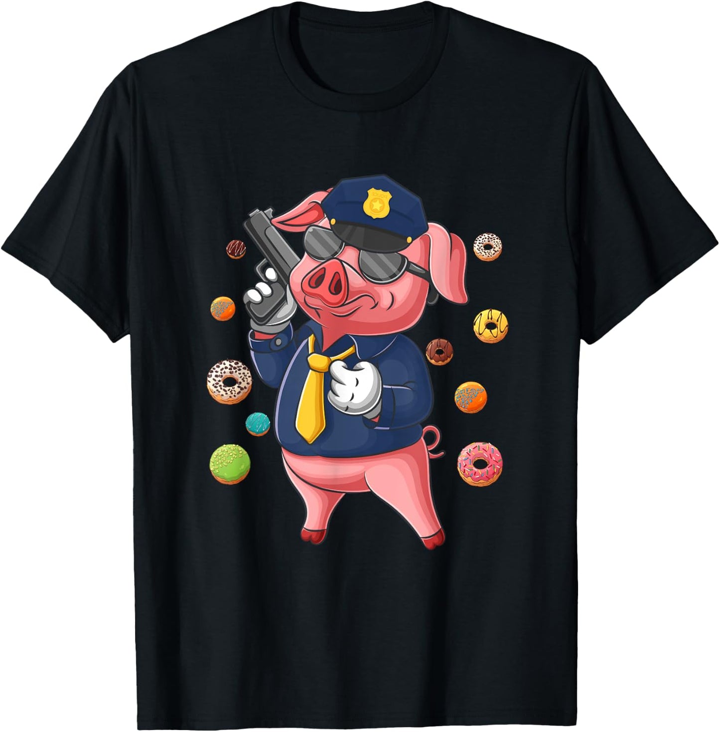 Pig Cop Fun Police Officer Doughnut Distrust Law Enforcement T-Shirt - T-Shirt | Black