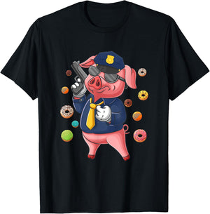 Pig Cop Fun Police Officer Doughnut Distrust Law Enforcement T-Shirt - T-Shirt | Black