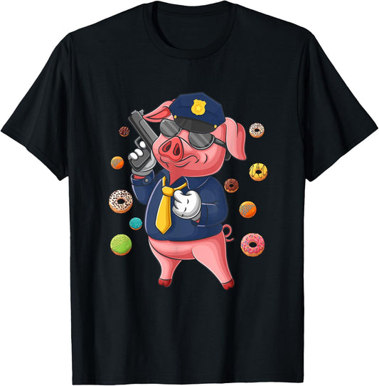 Pig Cop Fun Police Officer Doughnut Distrust Law Enforcement T-Shirt - T-Shirt | Black