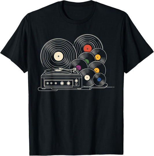 Retro Vinyl Records Player Lover Music Vintage Vinyl Record T-Shirt - T-Shirt | Black