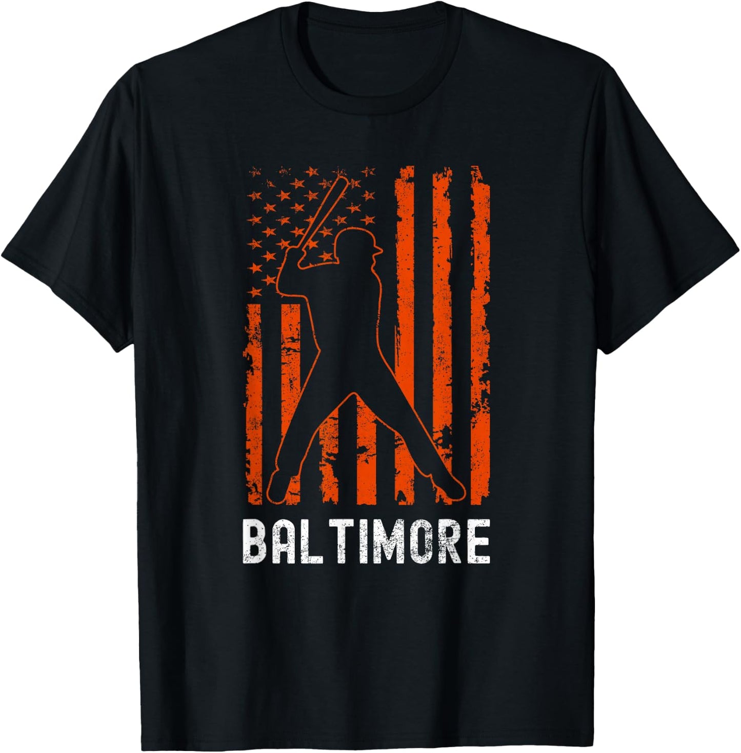 Baltimore Maryland American Flag Baseball Weathered T-Shirt - T-Shirt | Black