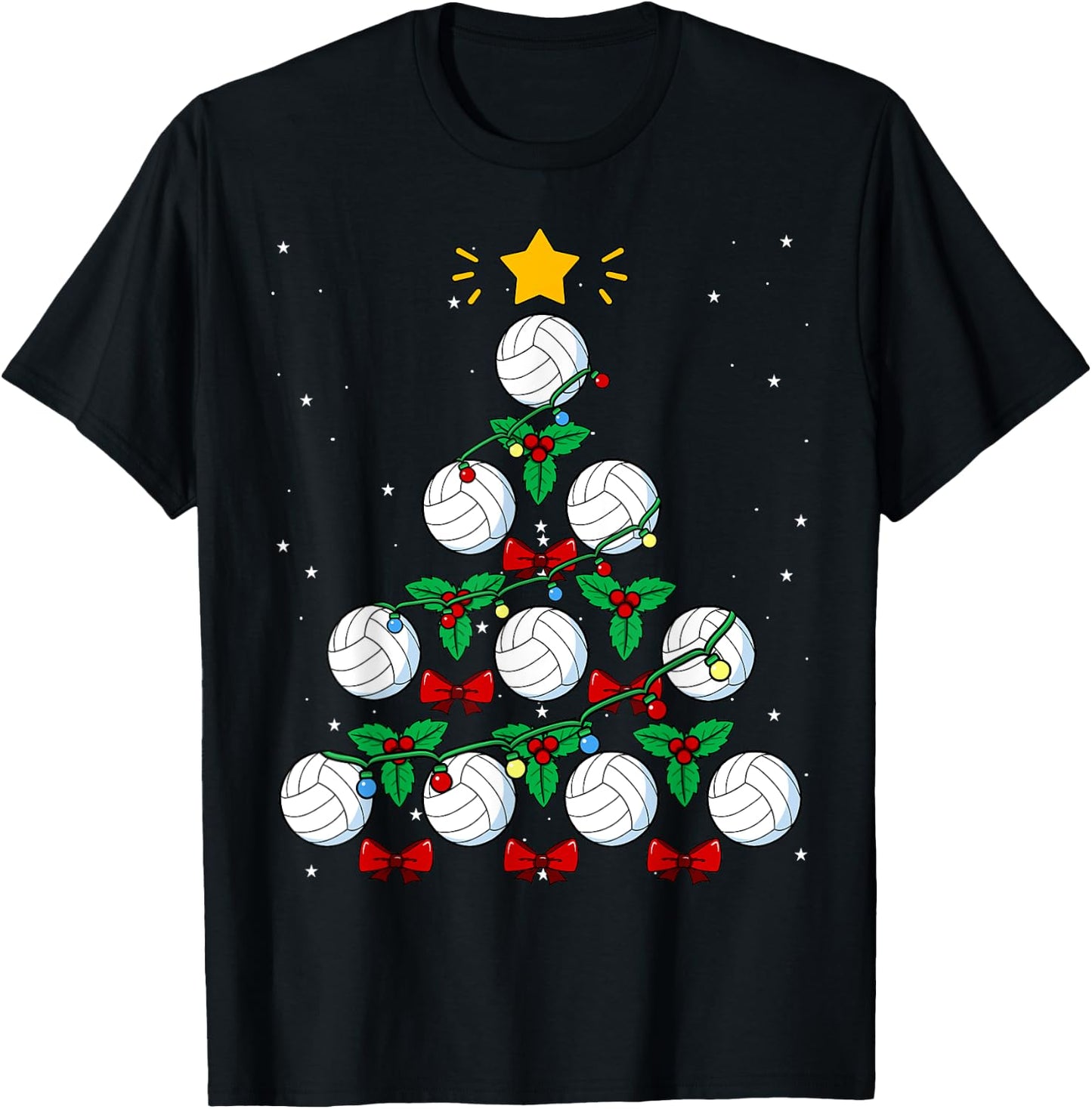 Volleyball Christmas Tree Ball Team Sports Coach Player Game T-Shirt - T-Shirt | Black