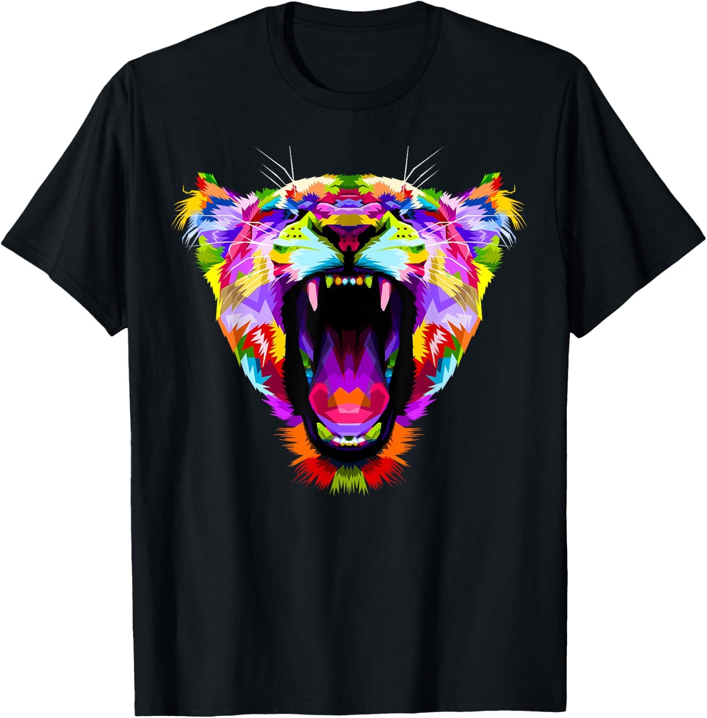 Colourful Angry Lioness Portrait Funny Big Cat T-Shirt - T-Shirt | Black