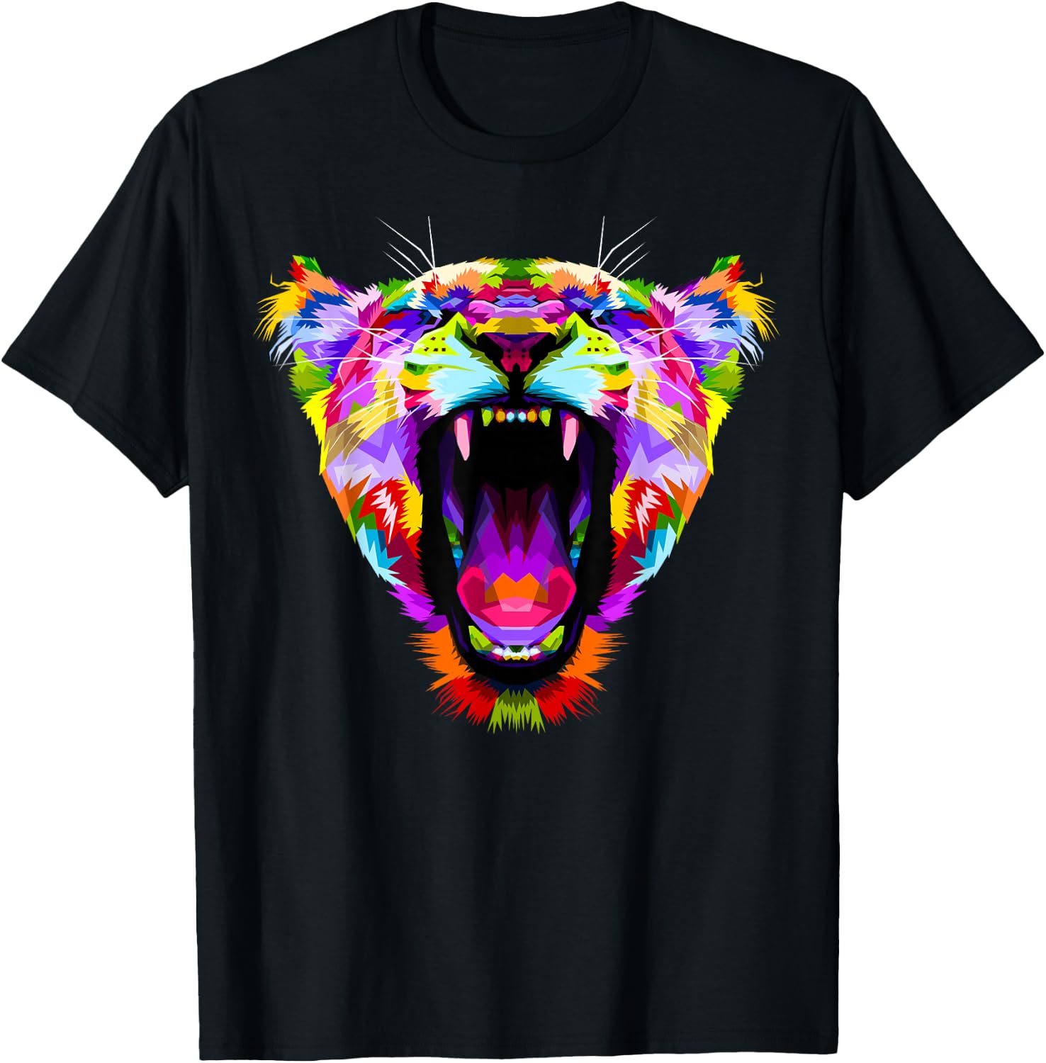 Colourful Angry Lioness Portrait Funny Big Cat T-Shirt - T-Shirt | Black