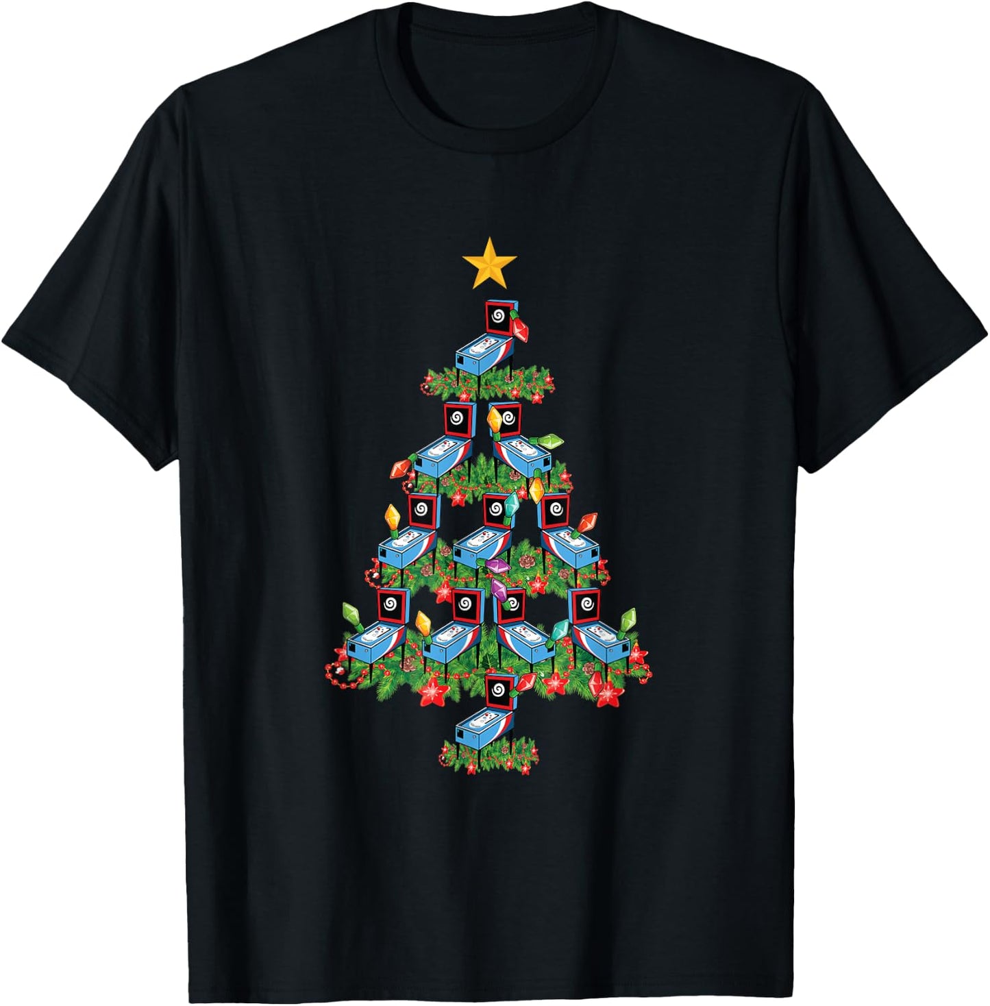Pinball Machine Retro Arcade Game Gamer Pinball Christmas T-Shirt - T-Shirt | Black