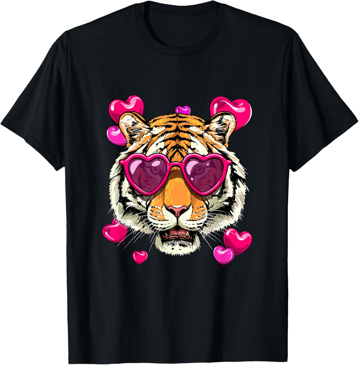 Valentines Tiger Shirt Valentine's Day Animal Tiger Face T-Shirt - T-Shirt | Black