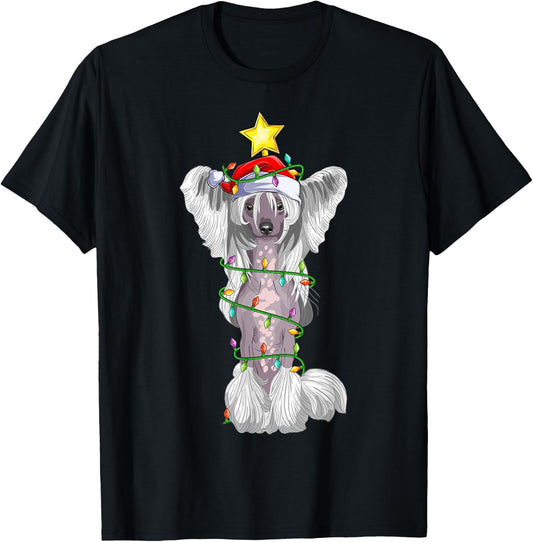 Lighting Xmas Tree Matching Santa Chinese Crested Christmas T-Shirt - T-Shirt | Black