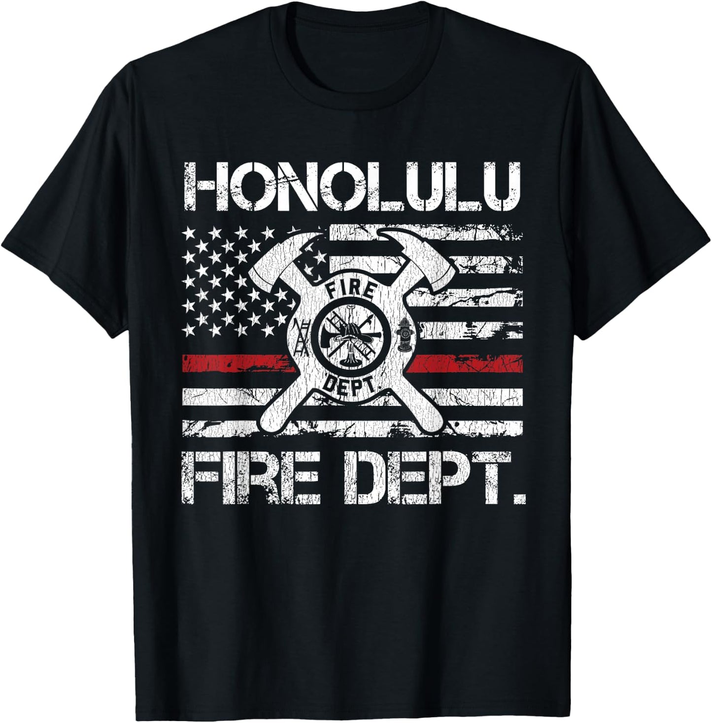 Honolulu Hawaii Fire Department Thin Red Line Fireman T-Shirt - T-Shirt | Black