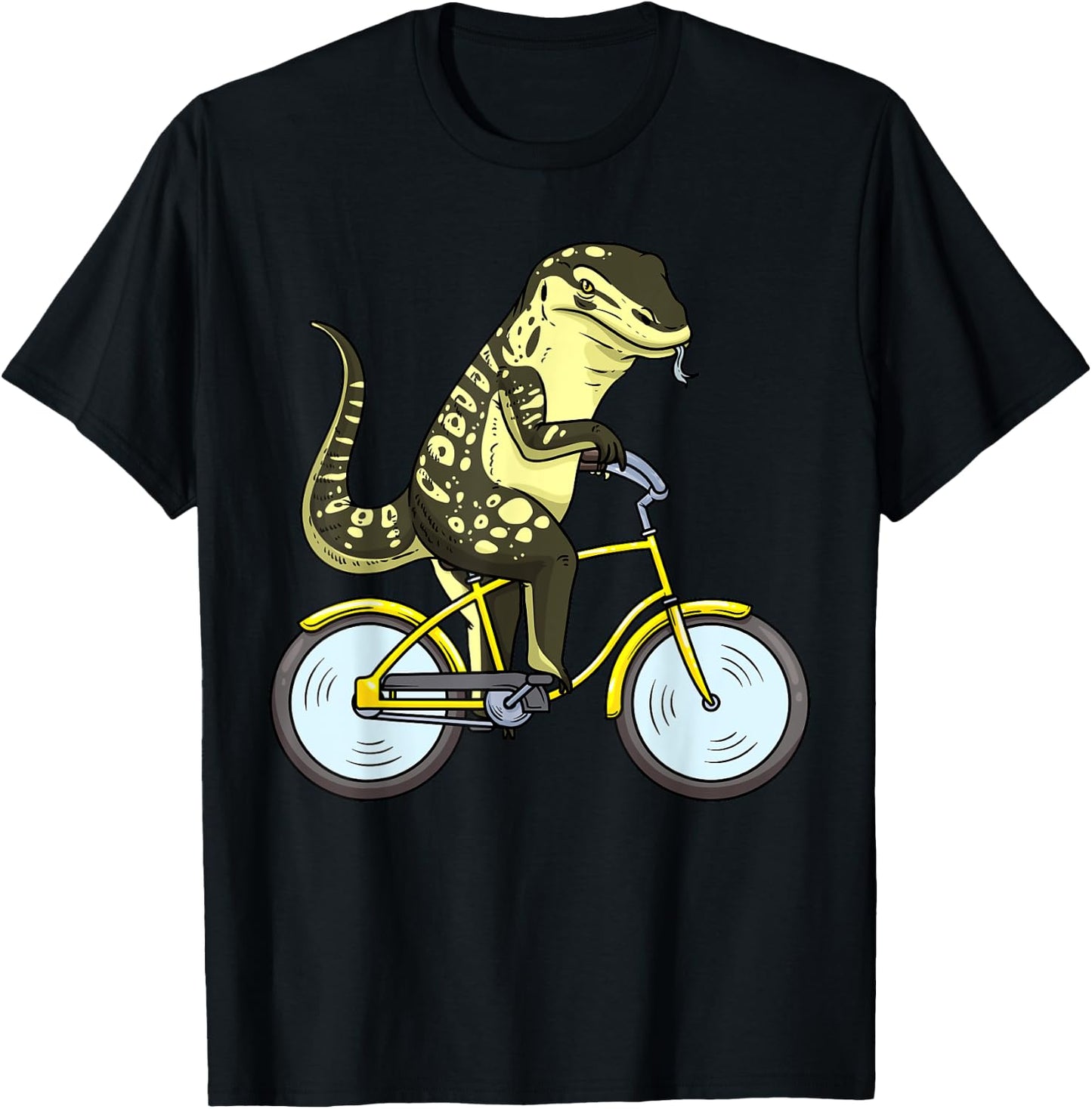 Asian Water Monitor Lizard On Bike Reptile Cyclist T-Shirt - T-Shirt | Black