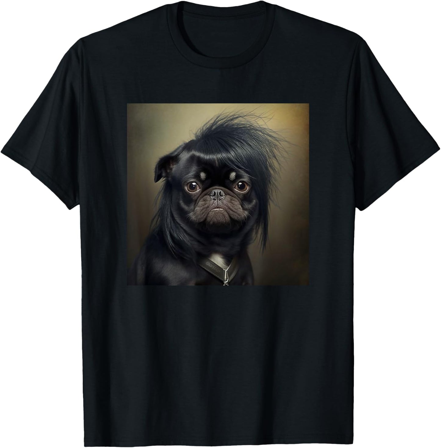 Pug with Emo Hairstyle Cute Face Funny T-Shirt - T-Shirt | Black