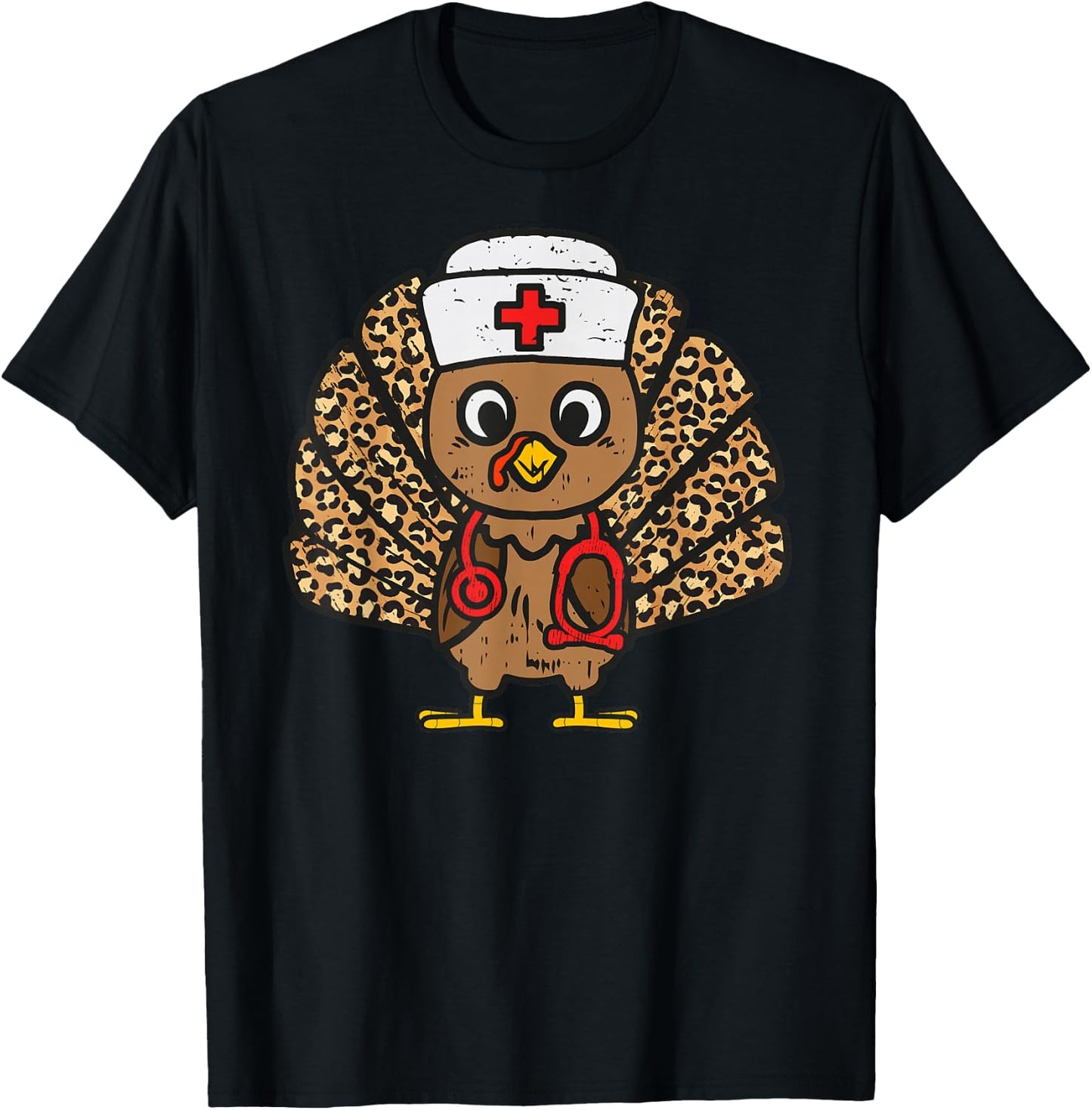 Turkey Nurse Stethoscope Thanksgiving Nurse Turkey Autumn T-Shirt - T-Shirt | Black