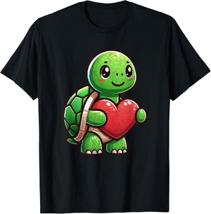 Valentines Turtle Heart Lover Funny Boys Girls Kids Men T-Shirt - T-Shirt | Black