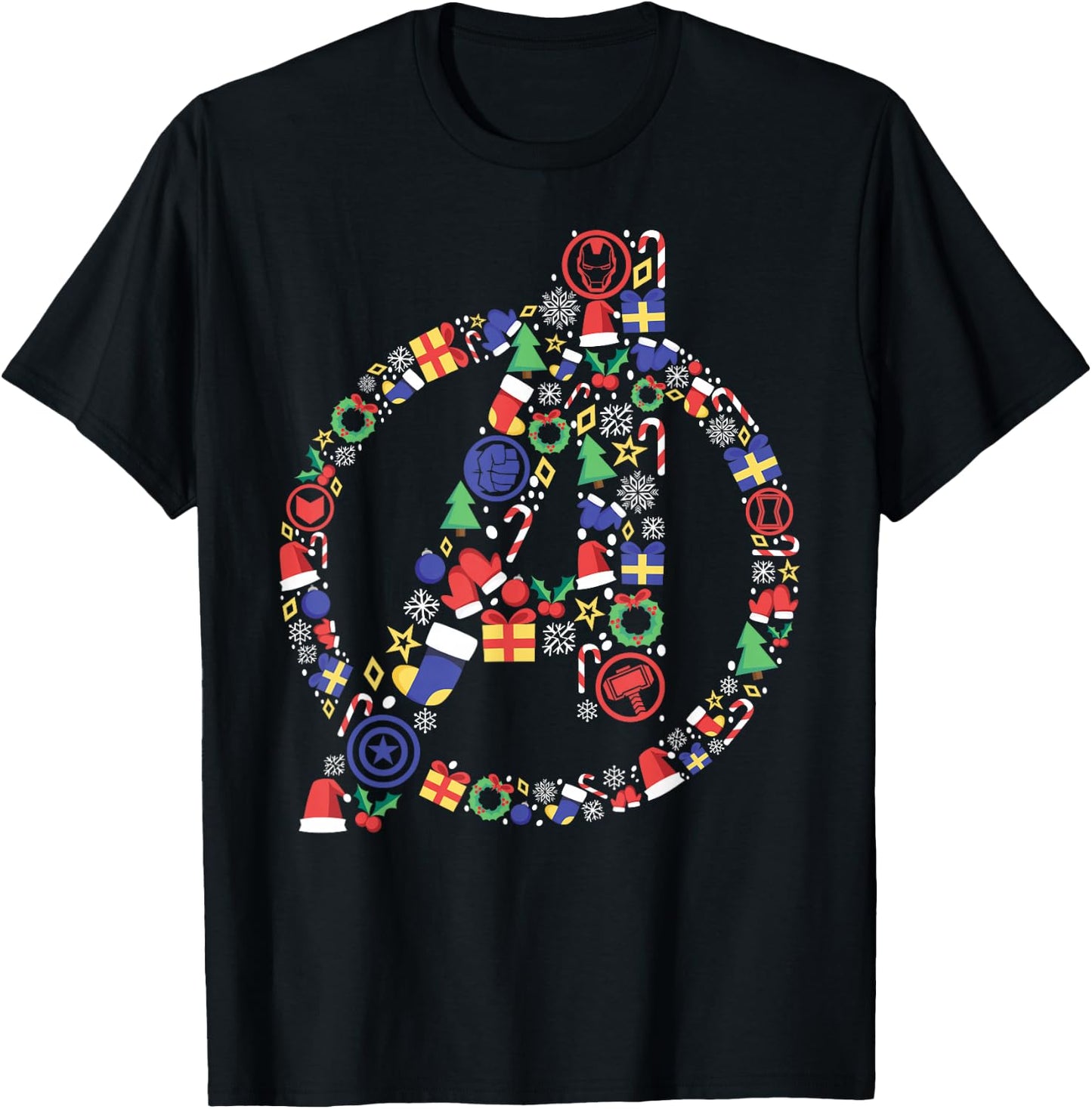Marvel Avengers A Logo Symbol Holiday Christmas Icons T-Shirt - T-Shirt | Black
