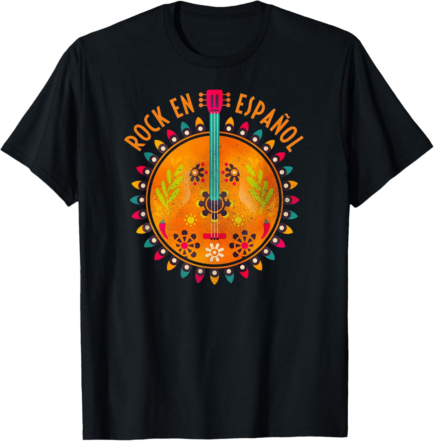 Rock en Espanol Guitar Spanish Language Rock Music T-Shirt - T-Shirt | Black