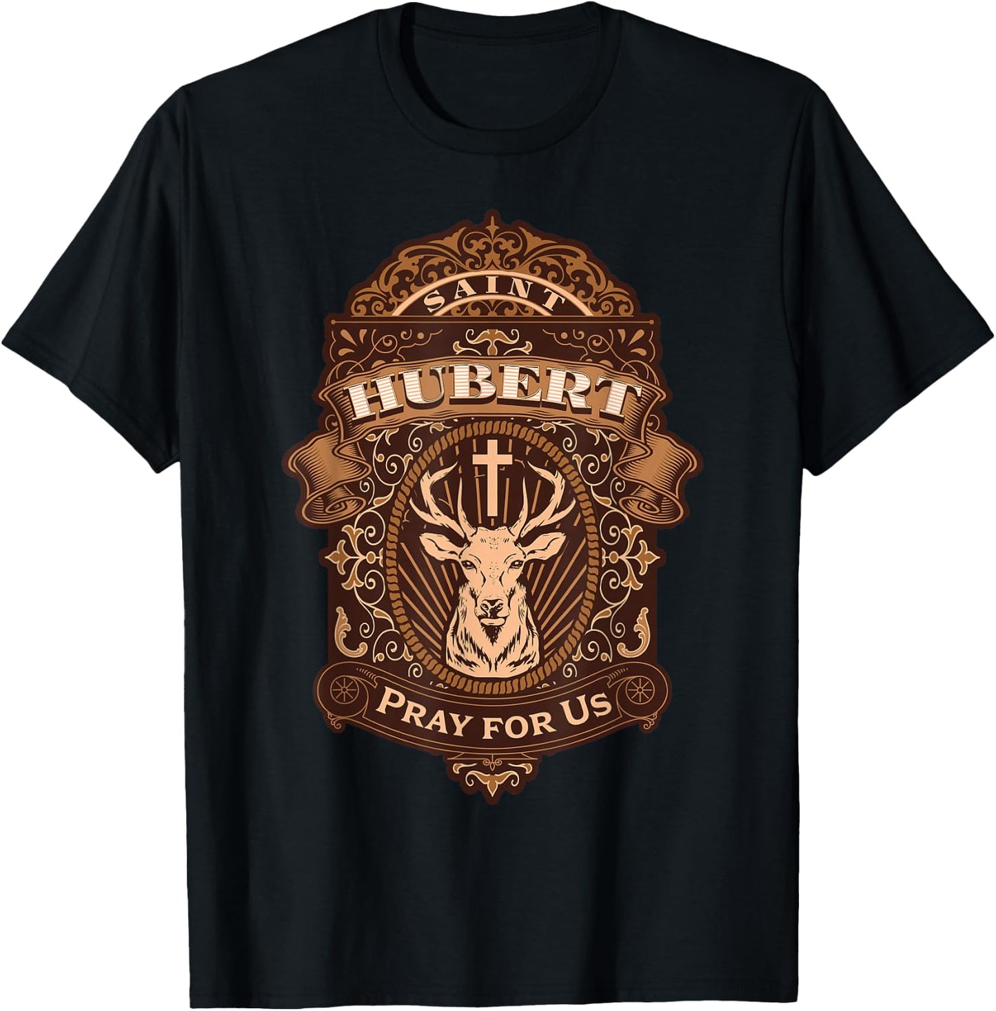 Hubert Hubertus Patron Saint of Hunters Stag Catholic Saint T-Shirt - T-Shirt | Black