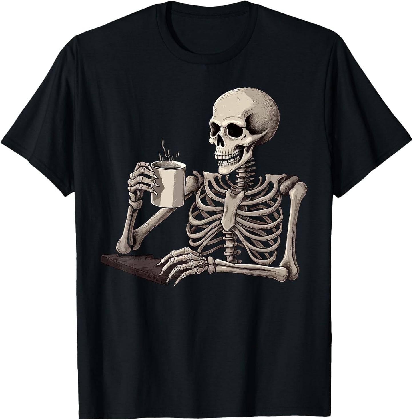 Skeleton Drinking Tea Coffee Halloween Skeleton Skull T-Shirt - T-Shirt | Black