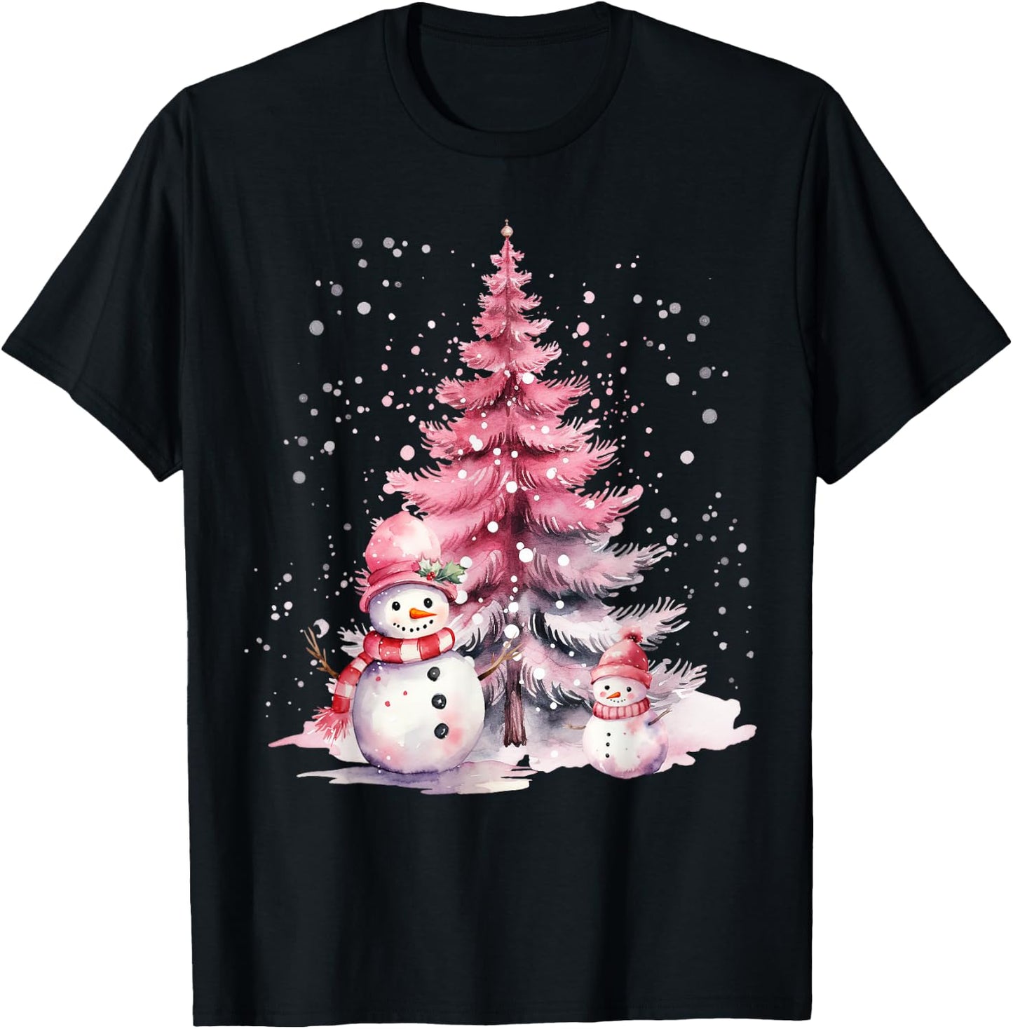 Pink Christmas Winter Snow Snowman Pastel Winter Wonderland T-Shirt - T-Shirt | Black