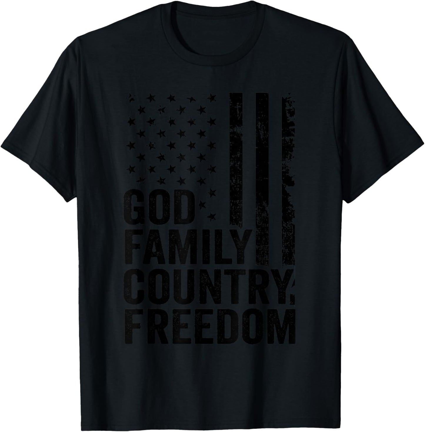 God Family Country Freedom - Patriotic Christian USA Flag T-Shirt - T-Shirt | Black
