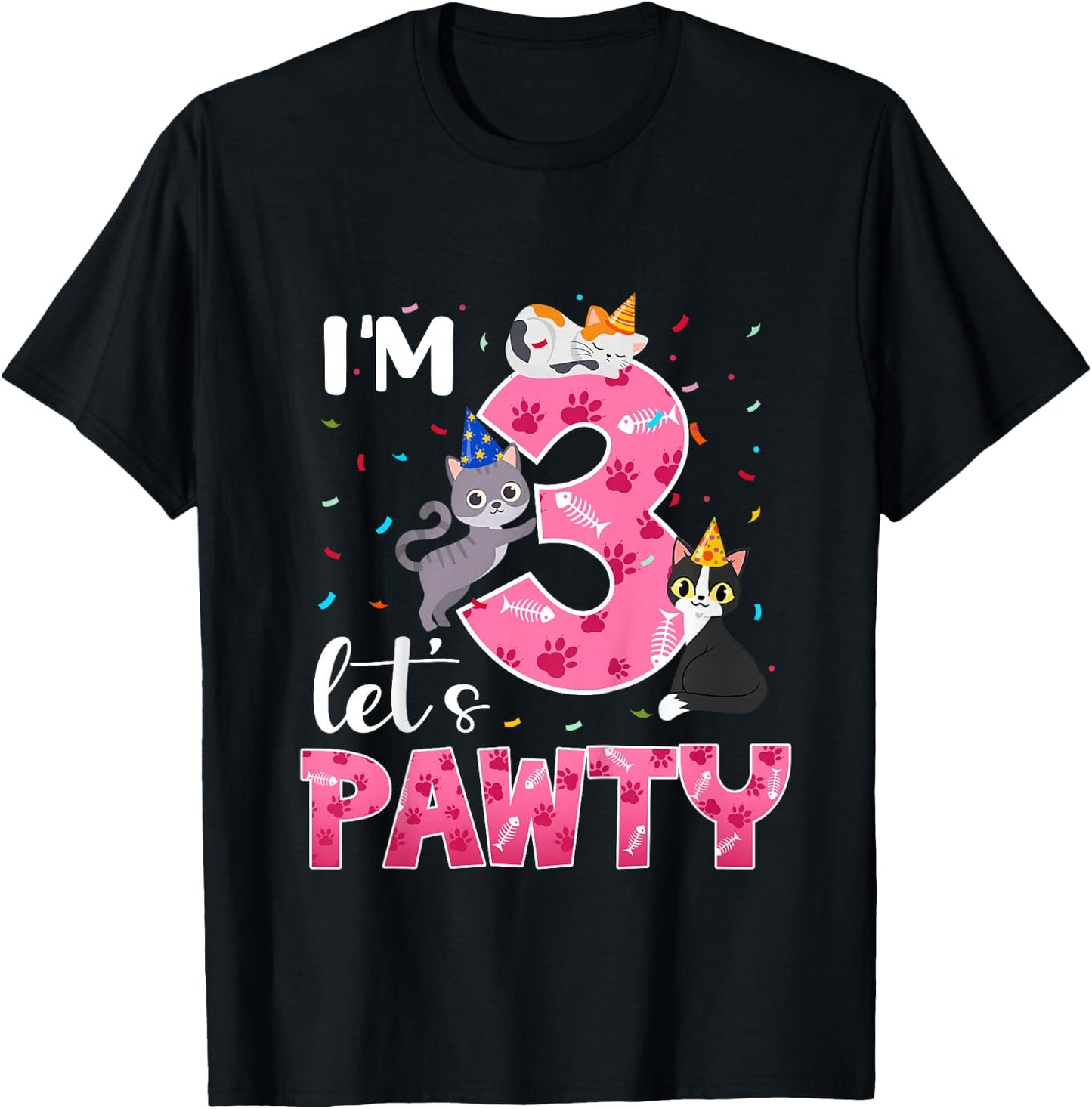 3rd Birthday Girl Cute Cat Outfit 3 Years Old Bday Party T-Shirt - T-Shirt | Black