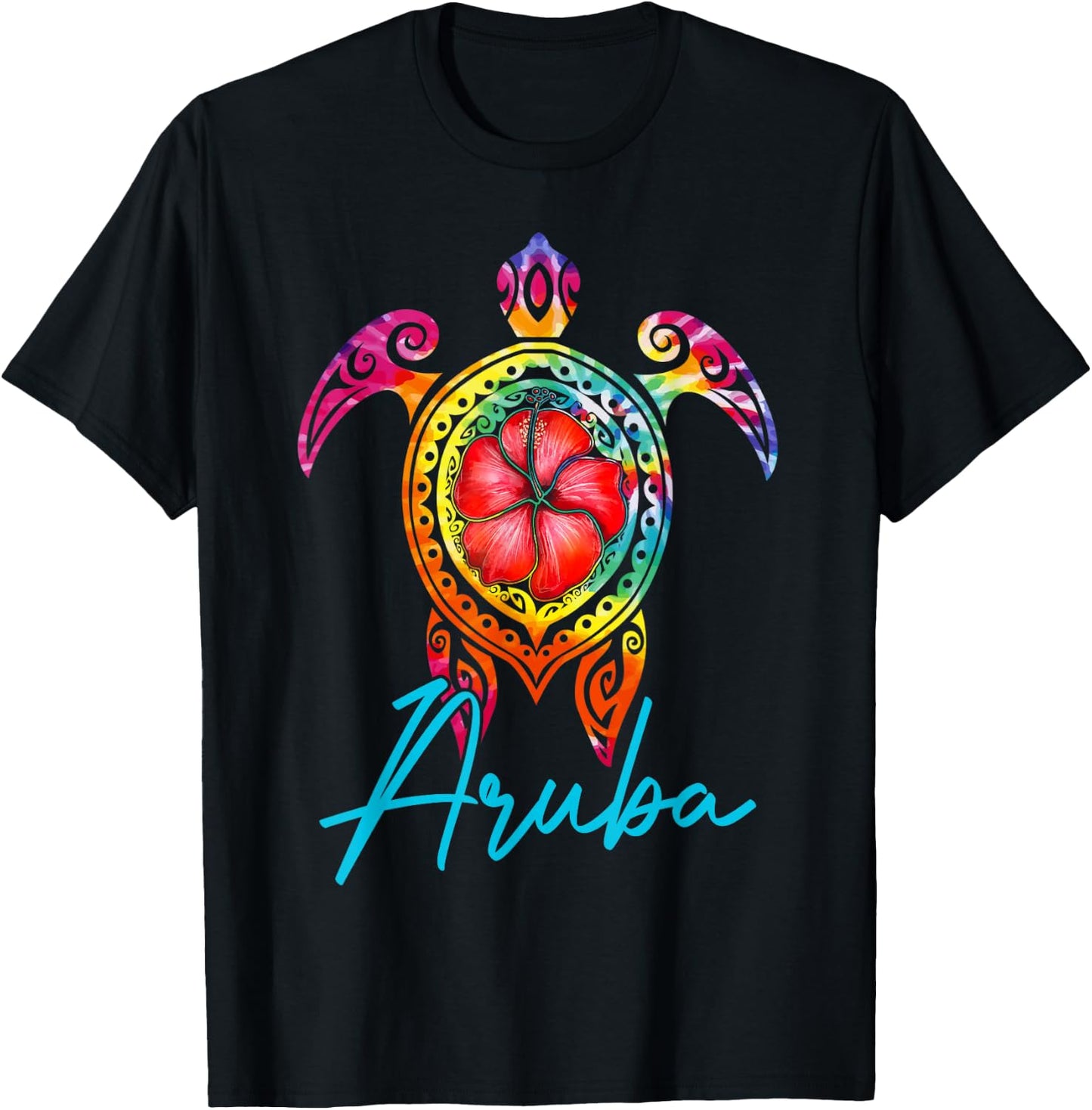 Aruba Tie Dye Sea Turtle, Aruba Family Vacation 2025 T-Shirt - T-Shirt | Black