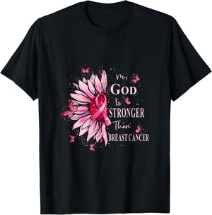 My God Is Stronger Than Breast Cancer Awareness Christian T-Shirt - T-Shirt | Black