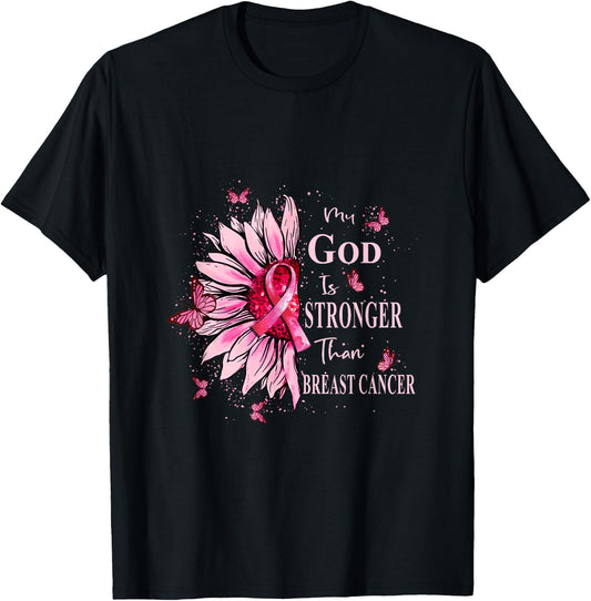 My God Is Stronger Than Breast Cancer Awareness Christian T-Shirt - T-Shirt | Black