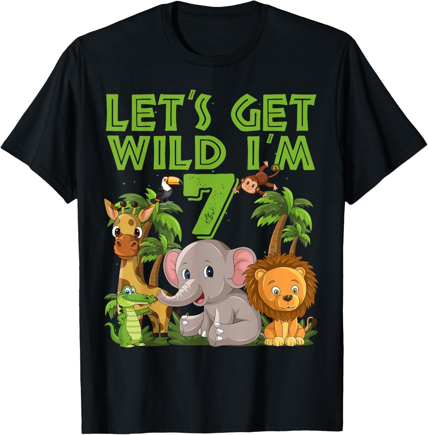 7 Year Old Zoo Birthday Safari Jungle Animal 7th B-day T-Shirt - T-Shirt | Black