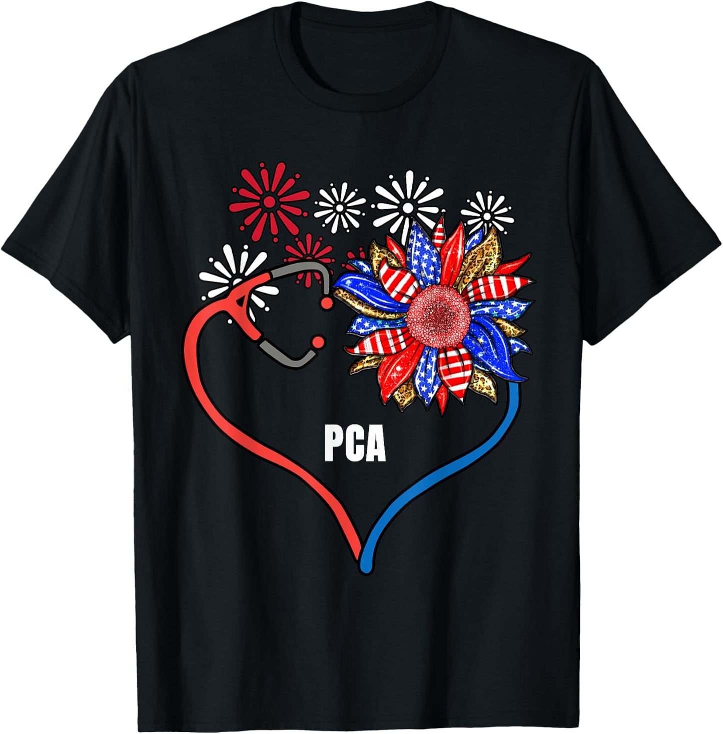 Sunflower Stethoscope PCA Fourth 4th Of July RN Women T-Shirt - T-Shirt | Black