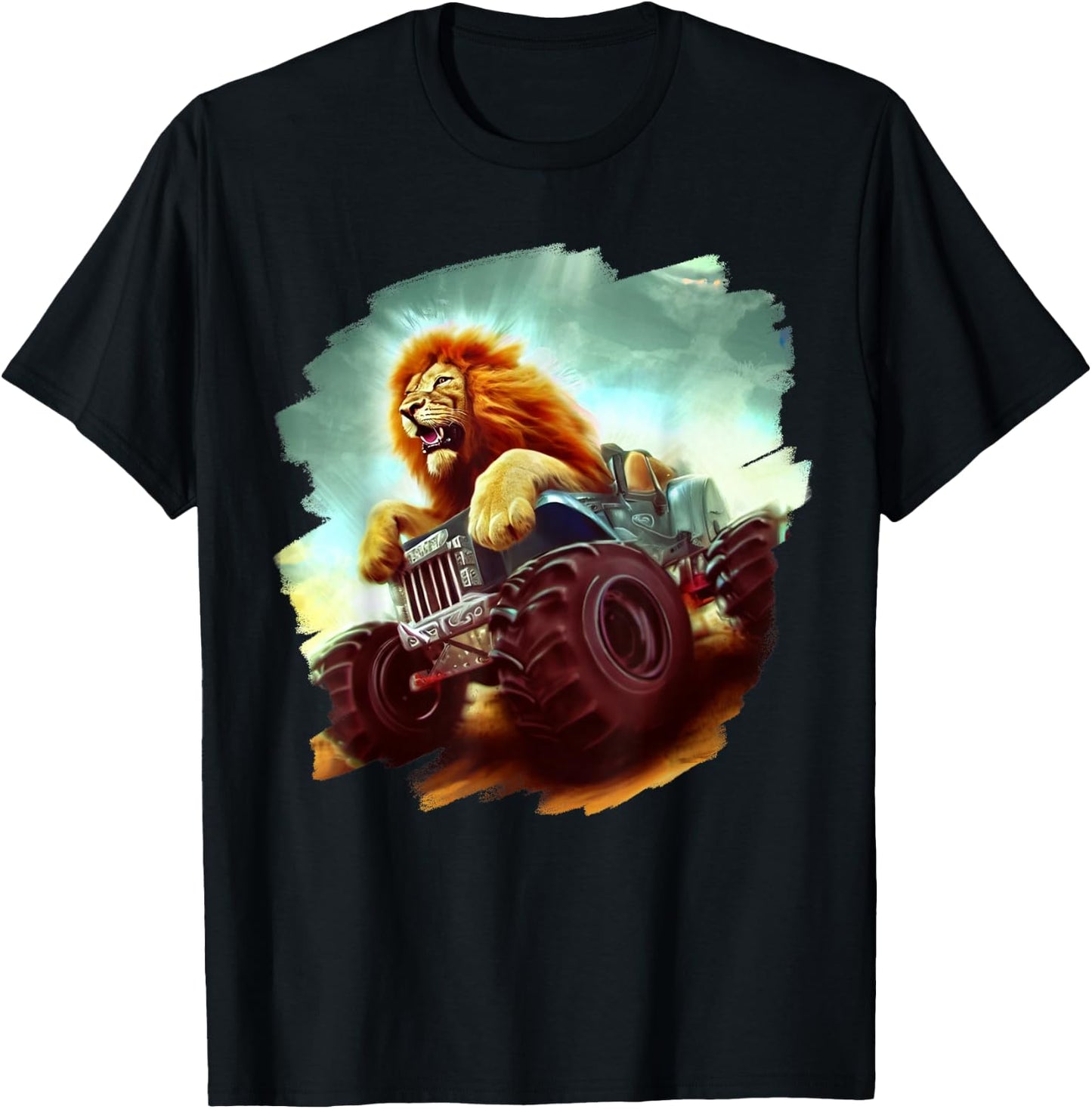 Lion Riding Monster Truck Cool Lion Monster Truck T-Shirt - T-Shirt | Black