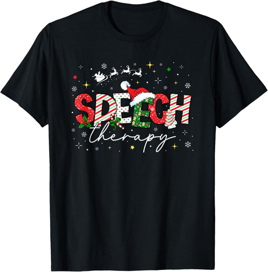Speech Therapy Christmas Vintage Speech Language Pathologist T-Shirt - T-Shirt | Black