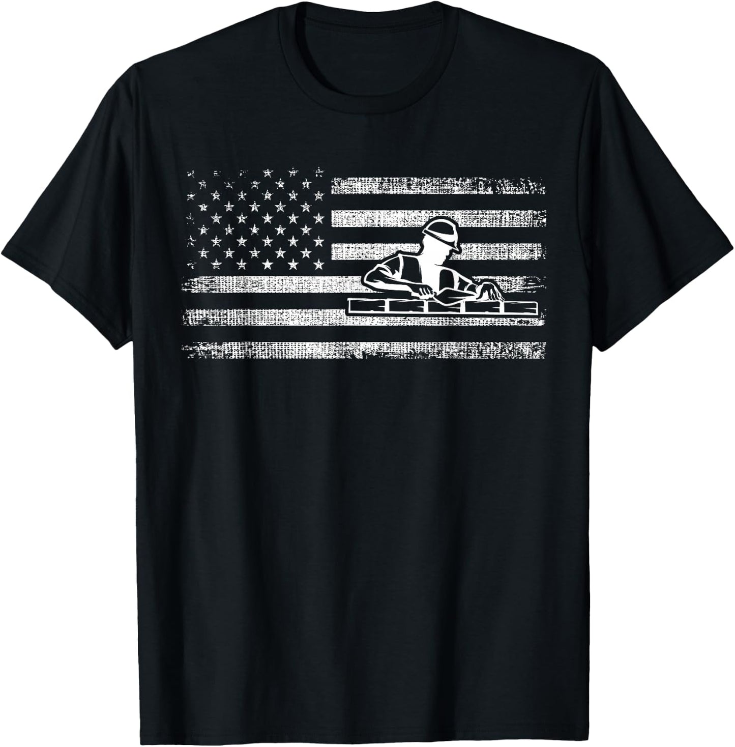 Brick Mason Patriotic American Flag Bricklayer Builder T-Shirt - T-Shirt | Black