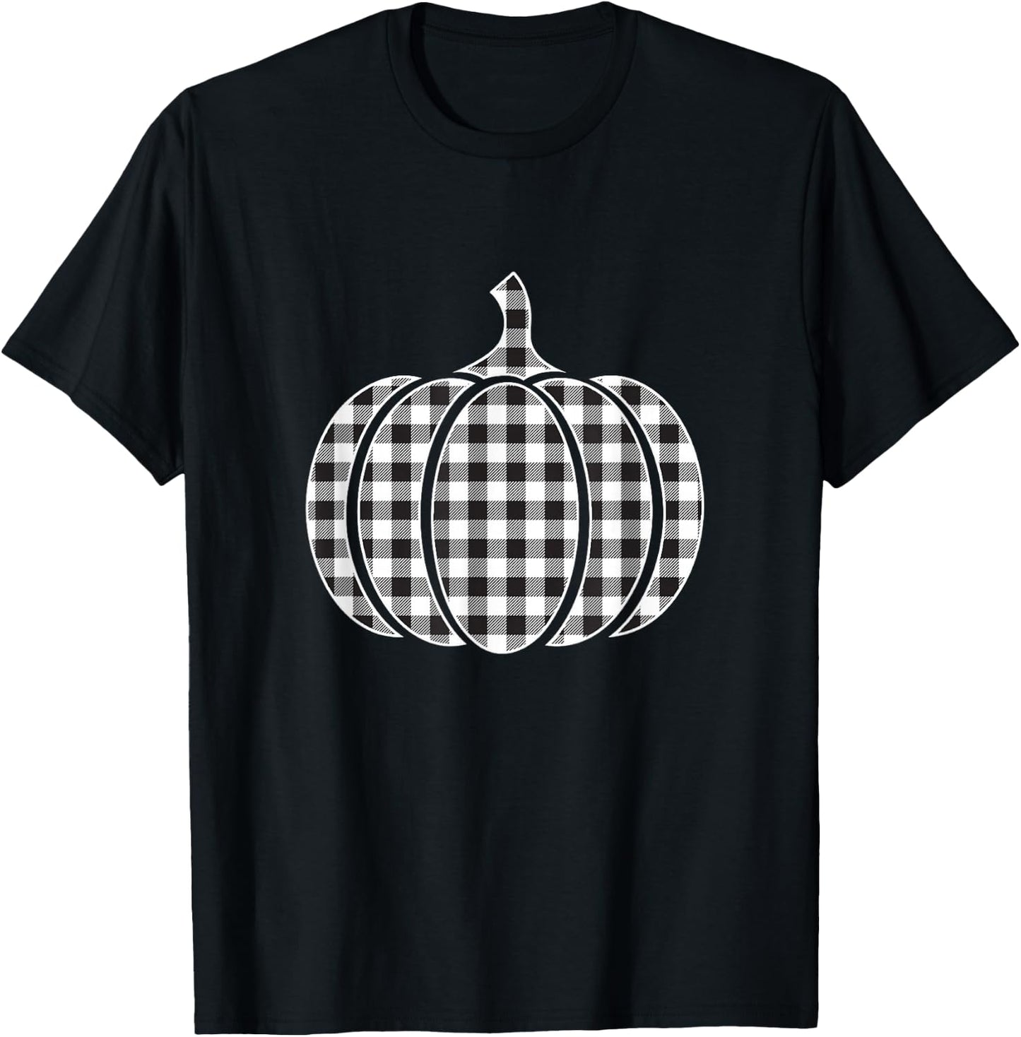 Halloween Black and White Buffalo Plaid Pumpkin Men Women T-Shirt - T-Shirt | Black