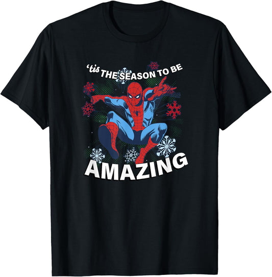 Marvel Christmas Spider-Man 'Tis The Season To Be Amazing T-Shirt - T-Shirt | Black