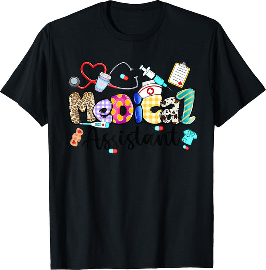 Medical Assistant Stethoscope Leopard Medical Assistant Life T-Shirt - T-Shirt | Black