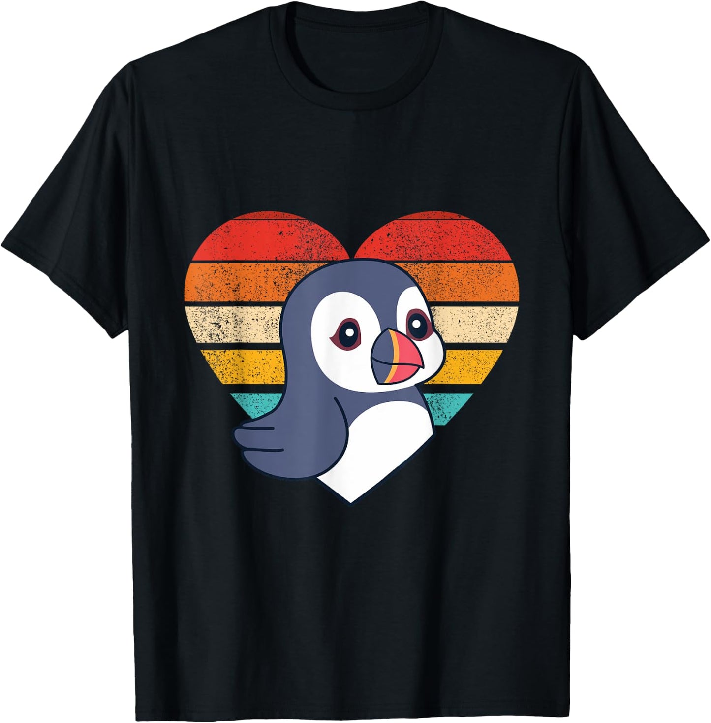 Cute Puffin Design Retro Heart Shape Vintage T-Shirt - T-Shirt | Black