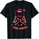 Merry Kissmyass Funny Black Cat Christmas Lights Santa Hat T-Shirt - T-Shirt | Black