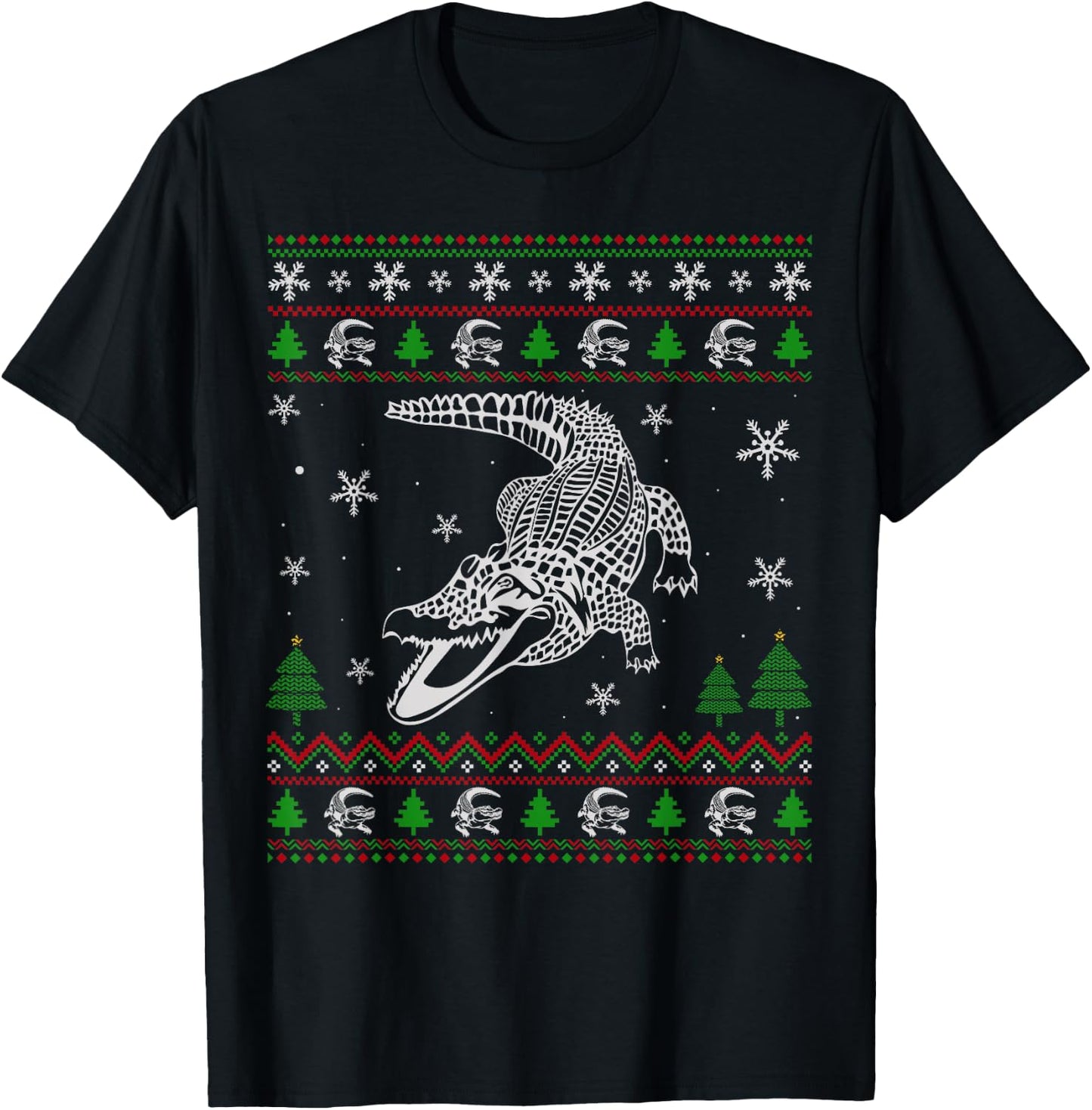 Ugly Christmas Sweater for Alligator Lovers Funny Ugly T-Shirt - T-Shirt | Black
