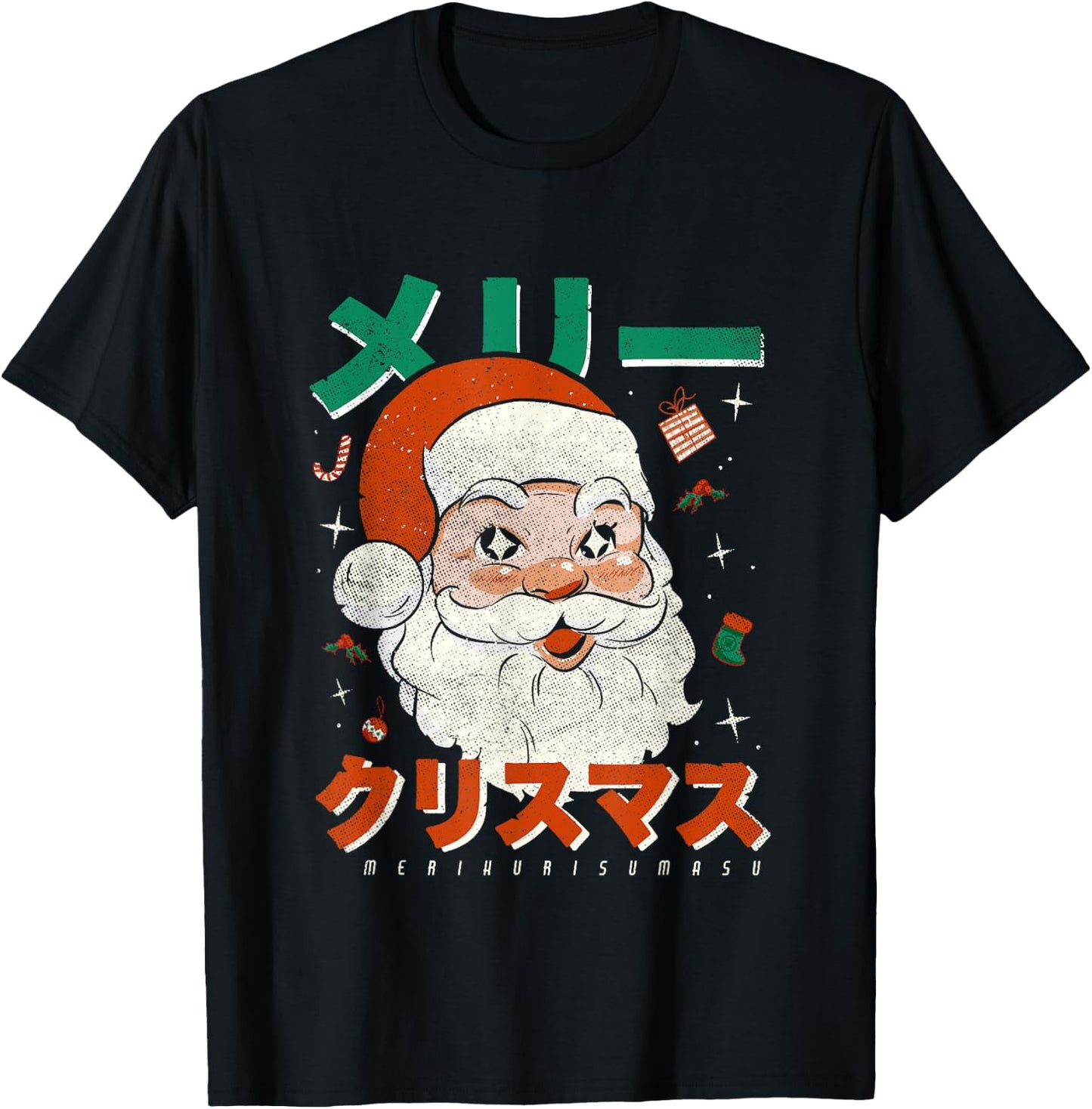 Japan Vintage Santa Merikurisumasu Xmas Japanese Christmas T-Shirt - T-Shirt | Black
